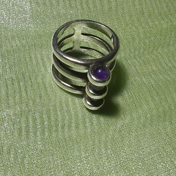 Amethyst tube ring chunky ring size 7.75 jeweler certified